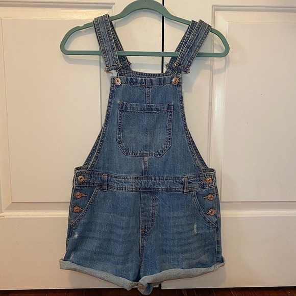 Denim Blue Women's Overall Shorts - Picture 2 of 9